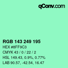 Color code: RGB 143 249 195 | qconv.com