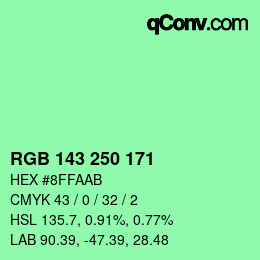 颜色代码: RGB 143 250 171 | qconv.com