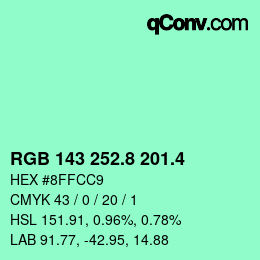 カラーコード: RGB 143 252.8 201.4 | qconv.com