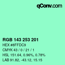 Color code: RGB 143 253 201 | qconv.com