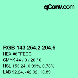 カラーコード: RGB 143 254.2 204.6 | qconv.com