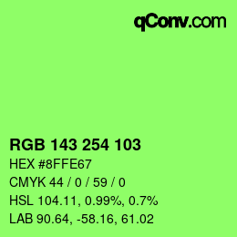 Color code: RGB 143 254 103 | qconv.com