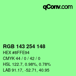 カラーコード: RGB 143 254 148 | qconv.com