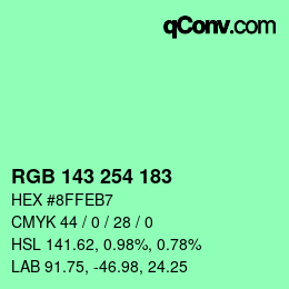 カラーコード: RGB 143 254 183 | qconv.com