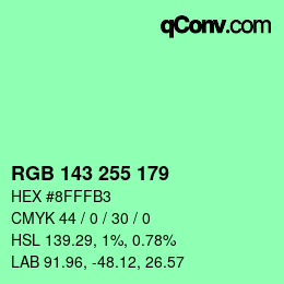 Color code: RGB 143 255 179 | qconv.com