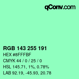 Color code: RGB 143 255 191 | qconv.com