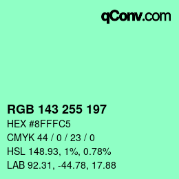 Color code: RGB 143 255 197 | qconv.com