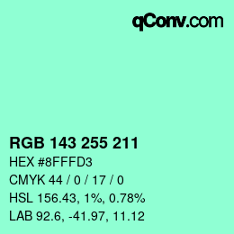Color code: RGB 143 255 211 | qconv.com