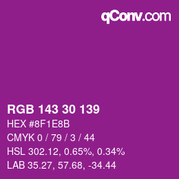 颜色代码: RGB 143 30 139 | qconv.com