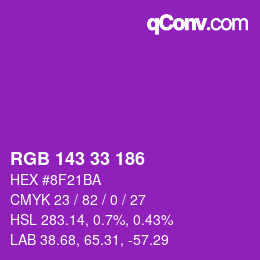 Color code: RGB 143 33 186 | qconv.com