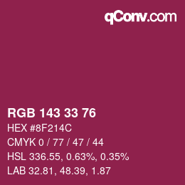 Color code: RGB 143 33 76 | qconv.com