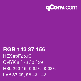 カラーコード: RGB 143 37 156 | qconv.com