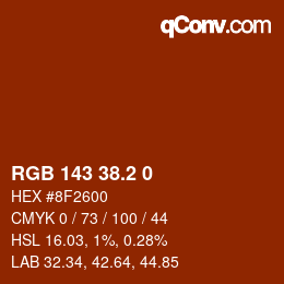 Color code: RGB 143 38.2 0 | qconv.com