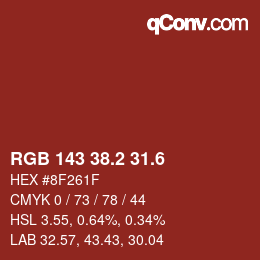 カラーコード: RGB 143 38.2 31.6 | qconv.com