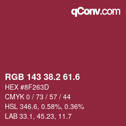 カラーコード: RGB 143 38.2 61.6 | qconv.com