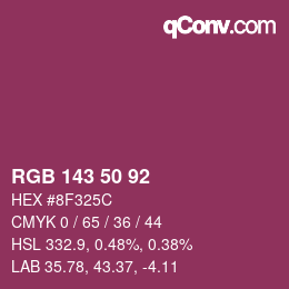 Color code: RGB 143 50 92 | qconv.com