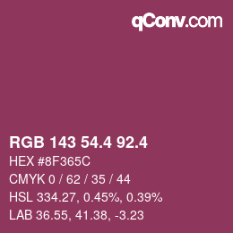 カラーコード: RGB 143 54.4 92.4 | qconv.com