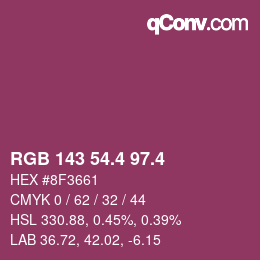カラーコード: RGB 143 54.4 97.4 | qconv.com