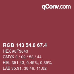 カラーコード: RGB 143 54.8 67.4 | qconv.com
