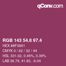 カラーコード: RGB 143 54.8 97.4 | qconv.com