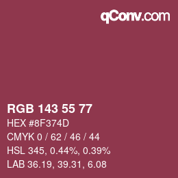 Color code: RGB 143 55 77 | qconv.com