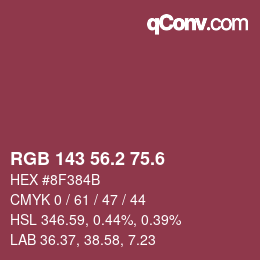 カラーコード: RGB 143 56.2 75.6 | qconv.com