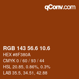 カラーコード: RGB 143 56.6 10.6 | qconv.com