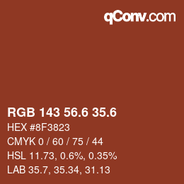 カラーコード: RGB 143 56.6 35.6 | qconv.com