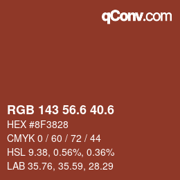 カラーコード: RGB 143 56.6 40.6 | qconv.com