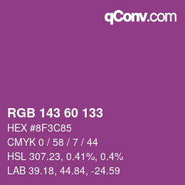 Color code: RGB 143 60 133 | qconv.com