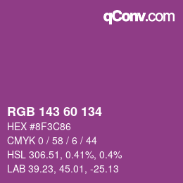 カラーコード: RGB 143 60 134 | qconv.com