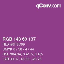 カラーコード: RGB 143 60 137 | qconv.com