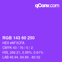 カラーコード: RGB 143 60 250 | qconv.com
