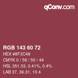 Color code: RGB 143 60 72 | qconv.com