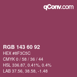 Color code: RGB 143 60 92 | qconv.com