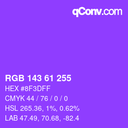 Color code: RGB 143 61 255 | qconv.com