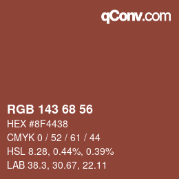 Color code: RGB 143 68 56 | qconv.com