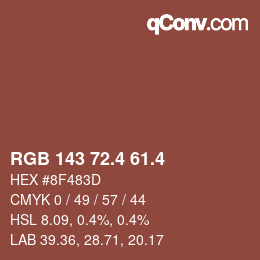 カラーコード: RGB 143 72.4 61.4 | qconv.com