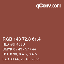 カラーコード: RGB 143 72.8 61.4 | qconv.com