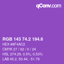カラーコード: RGB 143 74.2 194.6 | qconv.com