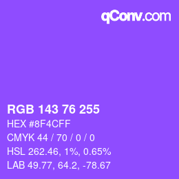 Color code: RGB 143 76 255 | qconv.com