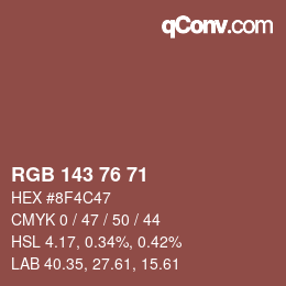 Color code: RGB 143 76 71 | qconv.com
