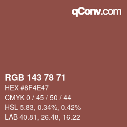 Color code: RGB 143 78 71 | qconv.com