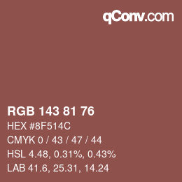 Color code: RGB 143 81 76 | qconv.com
