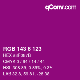颜色代码: RGB 143 8 123 | qconv.com