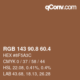 カラーコード: RGB 143 90.8 60.4 | qconv.com