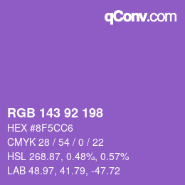 カラーコード: RGB 143 92 198 | qconv.com