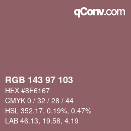 Color code: RGB 143 97 103 | qconv.com