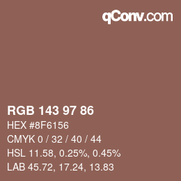 颜色代码: RGB 143 97 86 | qconv.com