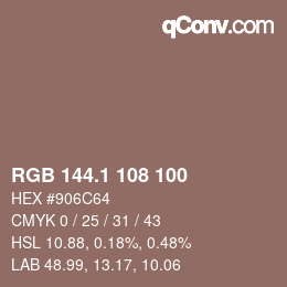 カラーコード: RGB 144.1 108 100 | qconv.com